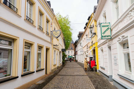 Moers, Germany - April 26, 2019: alley in the old town of Moers, with unidentified people. Moers is a district belonging city in the Lower Rhine Region of Germanyのeditorial素材
