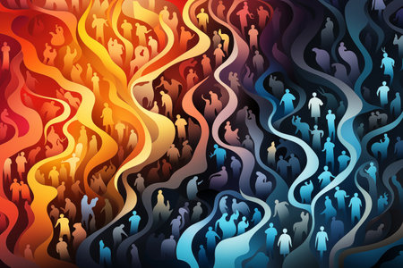 ai generated image of an abstract group of crowded colorful people, showing diversity in communityの素材