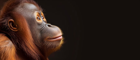 ai generated image of an orang-utan on solid background, banner with copy spaceの素材