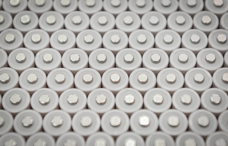 Several AA batteries in perspective closeup viewの写真素材