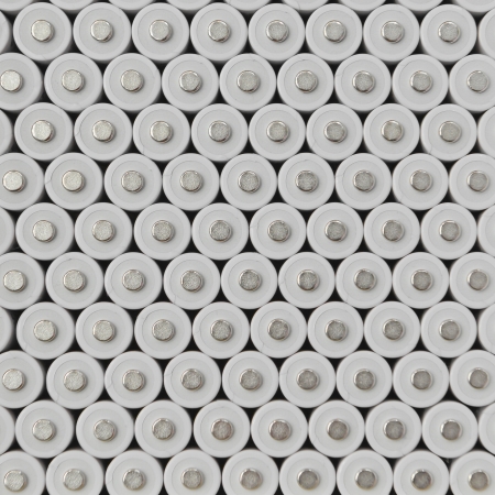 Several AA batteries in perspective closeup viewの写真素材