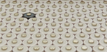 Several AA batteries in perspective closeup viewの写真素材
