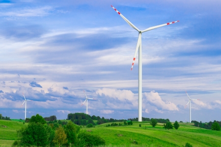 Wind turbine, renewable energy  Landscape with blue sky の写真素材