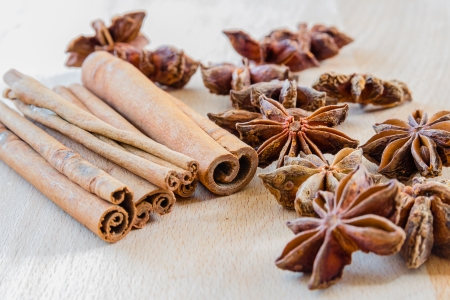 Macro shot of a star anise and cinnamon sticksの写真素材