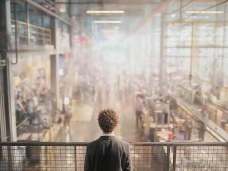 Rear view of a young businessman looking at the train station.の素材