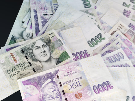czech banknotes nominal value thousand and two thousand crownsのeditorial素材