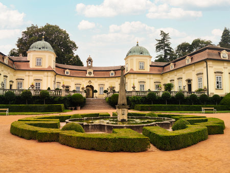 Buchlovice castle, Czech republic, August 29, 2020. Ancient heritage exterior built in baroque style. Famous tourist destination in South Moraviaのeditorial素材