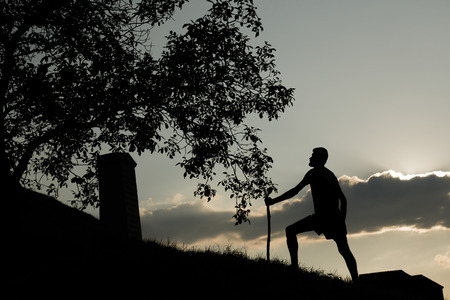 Man staring to his monument of succesの写真素材