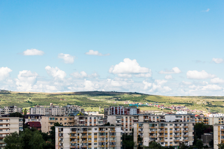 Spectacular aerial panorama of Cluj Napoca, Romania on sunny dayの写真素材