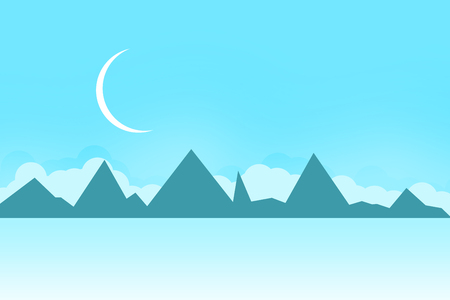Cool background with mountains and a few clouds behind them with a crescent on the sky in the eveningの写真素材