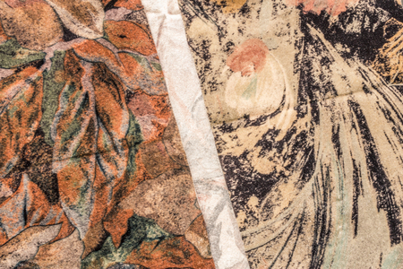 Clothing Fabric Texture Background. Top View of Cloth Textile Surface with Pattern. Text Spaceの写真素材
