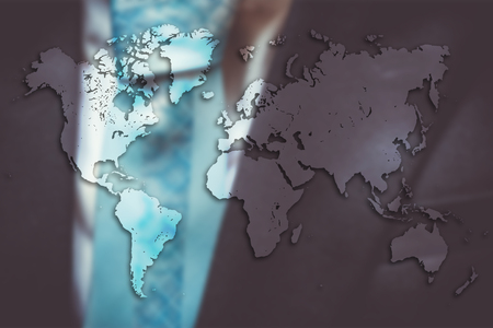 World map on business suit background textureの写真素材