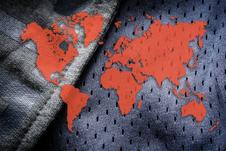 World map on sportswear background. Sport league concept bannerの写真素材