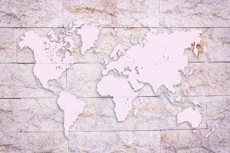World map on wall backgroundの写真素材