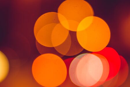 Blurred traffic lights in the nightの写真素材