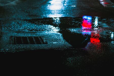 Dark time shot of neon lights in the cityの写真素材