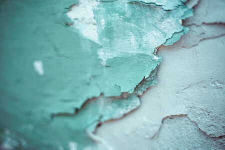 Old and dirty building facade with weathered aspect - Destroyed architectural background of broken...