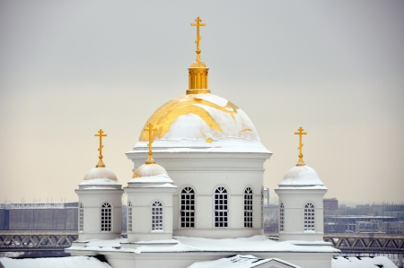 A Dome of Church covered with Snow in Nijnii Novgorod, Russiaの写真素材