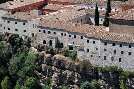 Aerial view of Houses of Cuenca hanging on the Cliff, Spainのeditorial素材