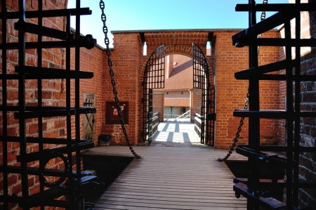 Entrance to island castle in Trakai, one of the most popular touristic destinations in Lithuaniaのeditorial素材