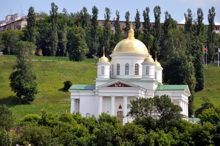 Domes of a Church in Nizhny Novgorod, Russia in summer