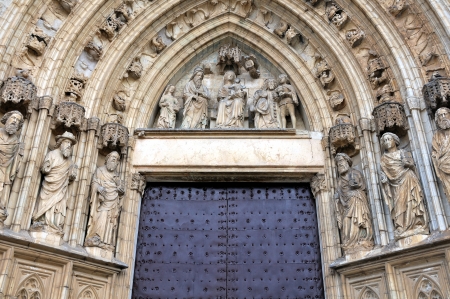 Main entrance to the Church of Santa Maria in Castillo d'Empuria, Catalunya, Spainの写真素材