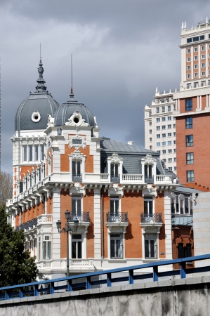 Old buildings in Madrid, Spain with Heavy Cloudsの写真素材