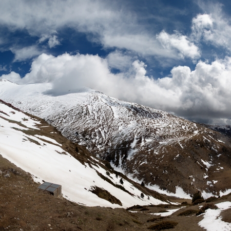 Winter Resort Vall de Nuria, Pyrenees, Spain with mountain viewの写真素材