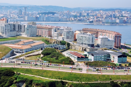 Aerial view of La Coruna, Galicia, Spain with Seaの写真素材