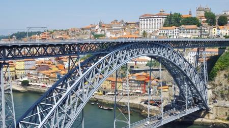 View of Luis I Bridge in Porto, Portugalの写真素材