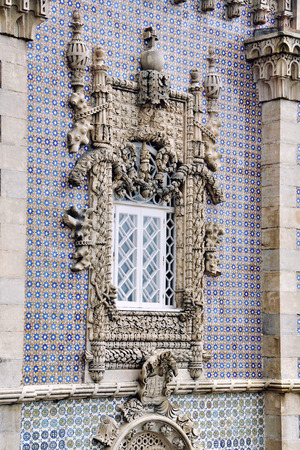 Details of the wall of the Pena Castle, Sintra, Portugalの写真素材