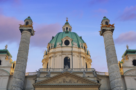 St Charles Church in the morning, Vienna, Austriaの写真素材