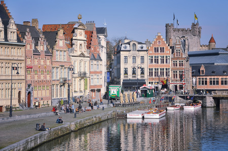 GHENT, BELGIUM - MARCH 6  Medieval old part of the famous Flemish city which is held well preserved  It is a busy city which hosts many students and touristsのeditorial素材
