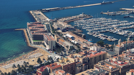 Aerial view of the Port of Alicante - a seaport in Spain on the Mediterranean Seaの写真素材
