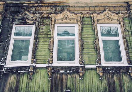 Detail of old wooden house in Tomskの写真素材