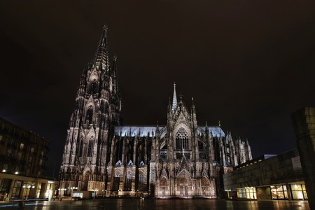 Cathedral in Cologne, Germany. Panoramic night viewの写真素材
