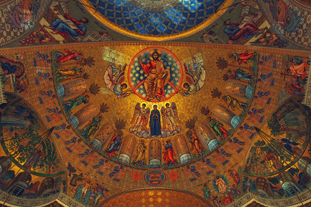 KRONSTADT, RUSSIA - JANUARY 6, 2015: Interior Neo-Byzantine decoration of the Naval Russian Orthodox...