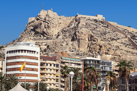 Santa Barbara Castle located on Mount Benacantilo Alicante, Spain. Famous Costa Blanca touristic resort, mediterranean sea.のeditorial素材