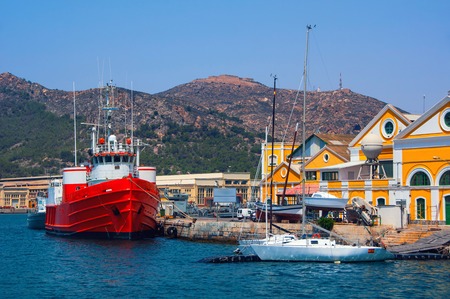 Port in Cartagena, Spain. It is a new marina in Mediterranean with many yachts and other ships.の写真素材