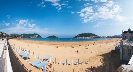 Beach in popular touristic city San Sebastian, Basque Country, Spain in the Morningのeditorial素材