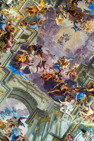 ROME, ITALY - JULY 11, 2015: Interiors of Church of St. Ignatius of Loyola at Campus Martius. Decorated ceiling by frescoes of Andrea Pozzo celebrating Saint Ignatius and the Society of Jesusのeditorial素材