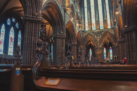 GLASGOW, SCOTLAND - SEPTEMBER 18, 2014: Interiors of Cathedral - an excellent example of Scottish Gothic architecture. It is one of the medieval churches in country that survived the Reformationのeditorial素材