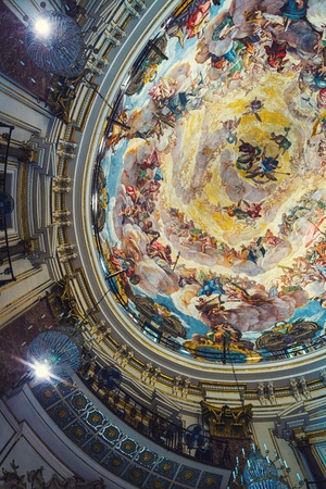 VALENCIA, SPAIN - OCTOBER 11, 2015: Interior of Basilica de los Desamparados. Beautiful religious...