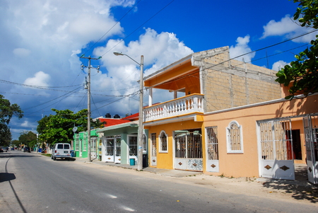 Empty street of old town Tulum, Mexico - home to the Maya archaeological sites of Tulum and Cobaの写真素材