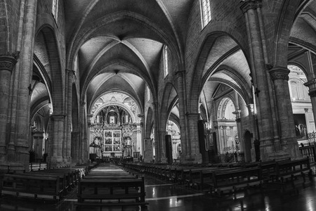 VALENCIA, SPAIN - OCTOBER 10, 2015: Interior of Metropolitan Cathedral-Basilica of the Assumption of Our Lady. Saint Mary's Cathedral is a Roman Catholic church and famous landmark in the cityのeditorial素材