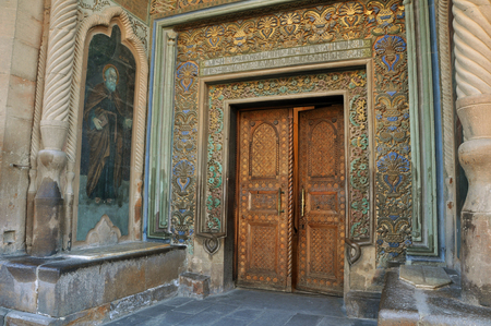 The main entrance to the Etchmiadzin Cathedral in Vagharshapat, Armenia. Which is considered the oldest in the worldの写真素材