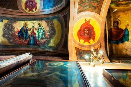 ZVENIGOROD, RUSSIA - SEPTEMBER 19, 2015: Inside an orthodox Cathedral of the Assumption of the...