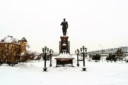 Novosibirsk, Russia. Monument to Alexander III in winterの写真素材