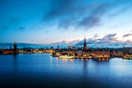 Aerial view of Gamla Stan in Stockholm, Sweden with landmarks like Riddarholm Churchの写真素材