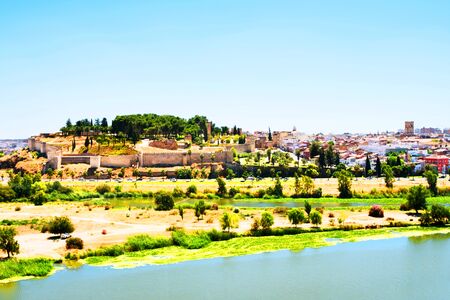 Badajoz, Spain. Aerial view of the old town of Badajoz, Spain with Alcazaba of Badajoz during the...